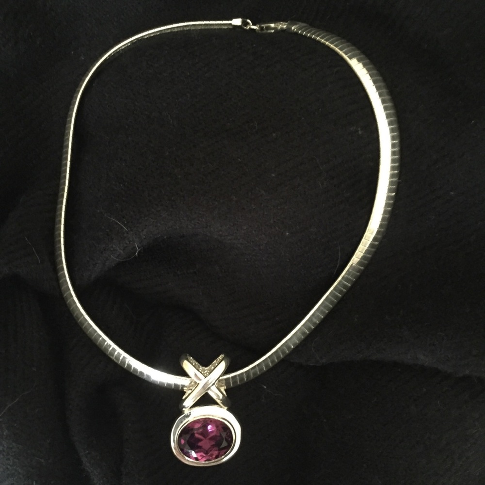 Silver slide faux amethyst necklace.
